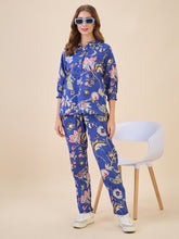 AV2 Women Cotton Printed Top & Bottom Coord set Blue - 2635A