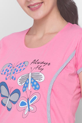 AV2 Women Cotton Graphic Feeding/Nursing/Maternity Top & Pyjama Set Pink - 2688G