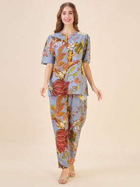 AV2 Women Cotton Printed Tunic & Bottom Coord set Grey - 2809A
