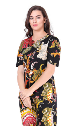 AV2 Women Cotton Printed Tunic & Bottom Coord set Black - 2809C