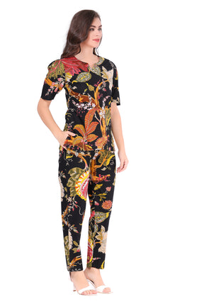AV2 Women Cotton Printed Tunic & Bottom Coord set Black - 2809C