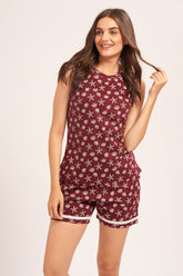 AV2 Women's Cotton Printed Round Neck Sleeveless Nightsuit Set | Bermuda Shorts Set | Casual Night Dress for Women Brown Small 2838A