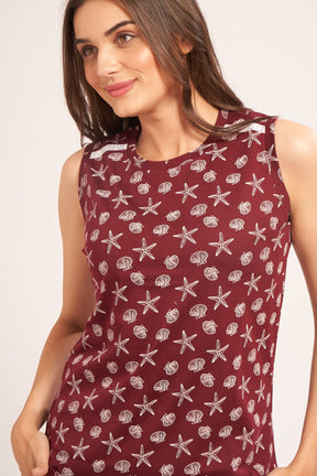 AV2 Women's Cotton Printed Round Neck Sleeveless Nightsuit Set | Bermuda Shorts Set | Casual Night Dress for Women Brown Small 2838A