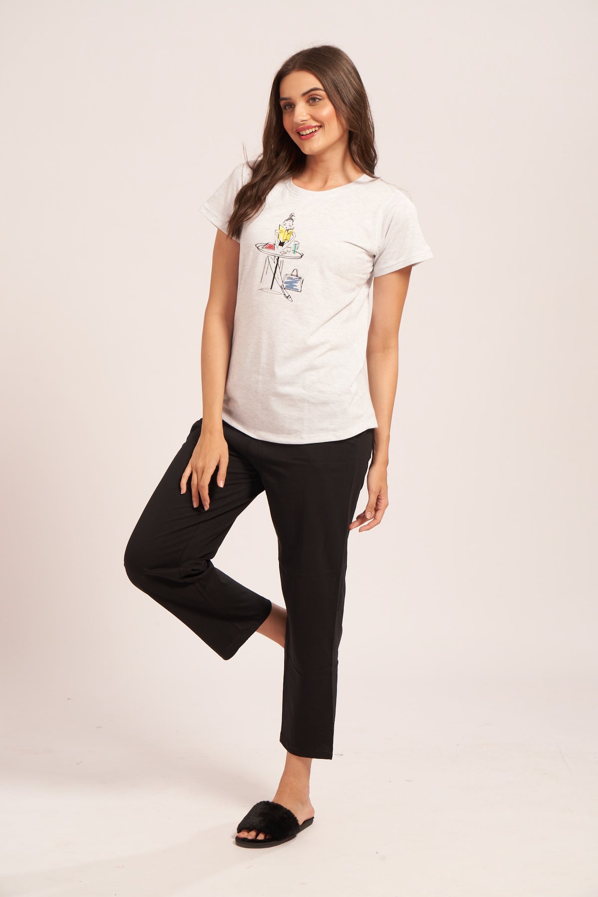 AV2 Women's Cotton Printed Short Sleeve Night Suit Set | Pajama Set | Casual Night Dress for Women | Airport Look Coord Set White Small - 2842A