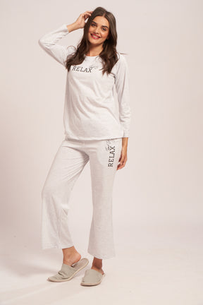 AV2 Women's Cotton Typography Printed Night Suit Set With Wide Legs | Pajama Set | Casual Night Dress for Women | Airport Look Coord Set White Small 2843A