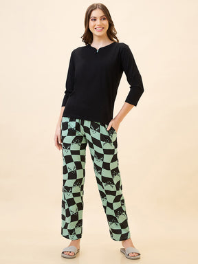 AV2 Women's Cotton Printed Round Neck Short Sleeve Nightsuit Set | Pajama Set | Casual Night Dress for Women Green - 2844A