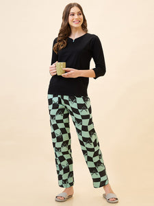 AV2 Women's Cotton Printed Round Neck Short Sleeve Nightsuit Set | Pajama Set | Casual Night Dress for Women Green - 2844A