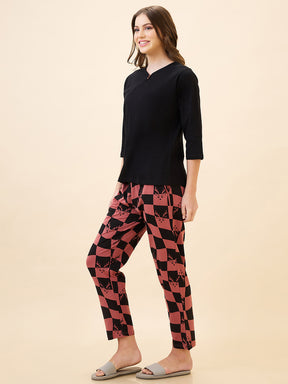 AV2 Women's Cotton Printed Round Neck Short Sleeve Nightsuit Set | Pajama Set | Casual Night Dress for Women Brown - 2844B