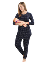 AV2 Women Cotton Printed Maternity & Feeding Top & Pyjama Set Navy - 2879B