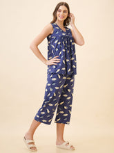 AV2 Women's Cotton Printed Round Neck Sleeveless Nightsuit Set | Capri Set | Casual Night Dress for Women - Blue 2890A