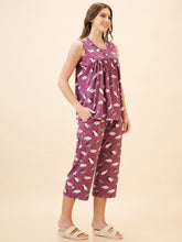 AV2 Women's Cotton Printed Round Neck Sleeveless Nightsuit Set | Capri Set | Casual Night Dress for Women - Pink 2890B