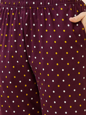 AV2 Women's Cotton Printed Round Neck Sleeveless Nightsuit Set | Capri Set | Casual Night Dress for Women - Maroon 2894A