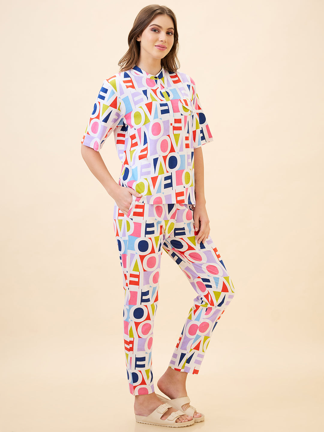 AV2 Women's Cotton Printed Short Sleeve Night Suit Set | Pajama Set | Casual Night Dress for Women | Airport Look Coord Set - Purple 2900A