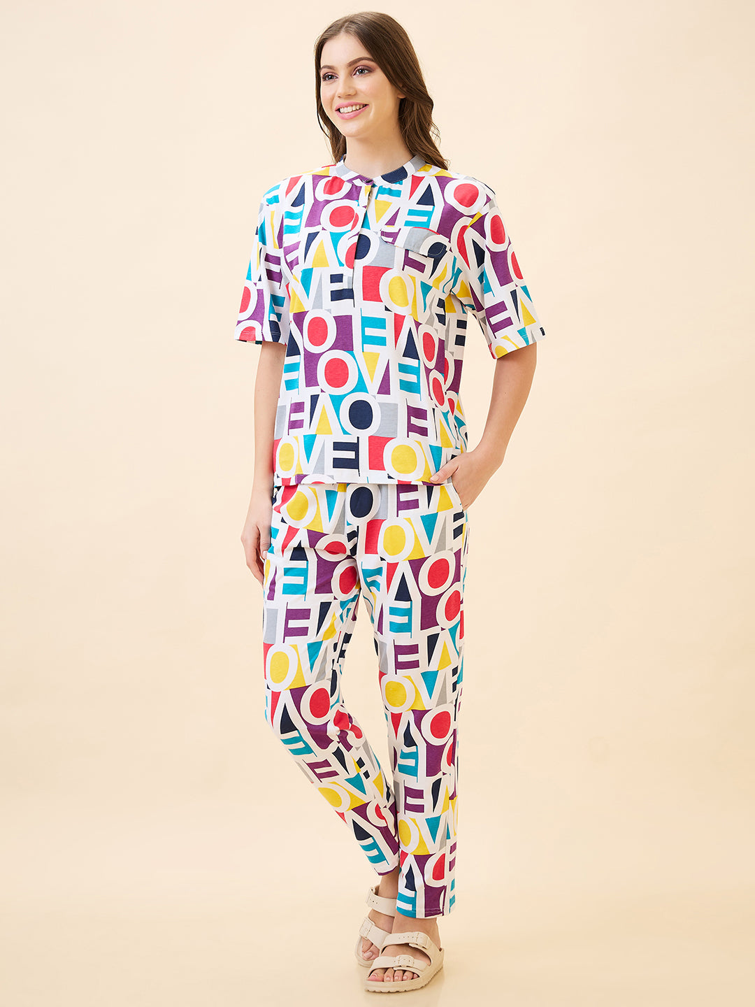 AV2 Women's Cotton Printed Short Sleeve Night Suit Set | Pajama Set | Casual Night Dress for Women | Airport Look Coord Set - Pink 2900B