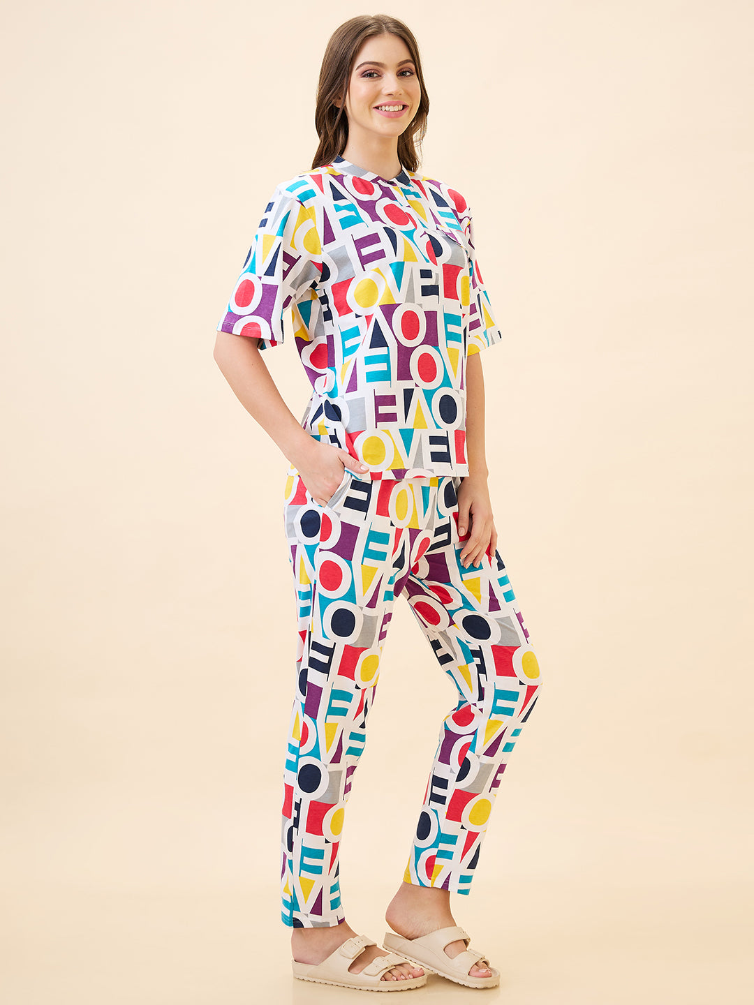AV2 Women's Cotton Printed Short Sleeve Night Suit Set | Pajama Set | Casual Night Dress for Women | Airport Look Coord Set - Pink 2900B