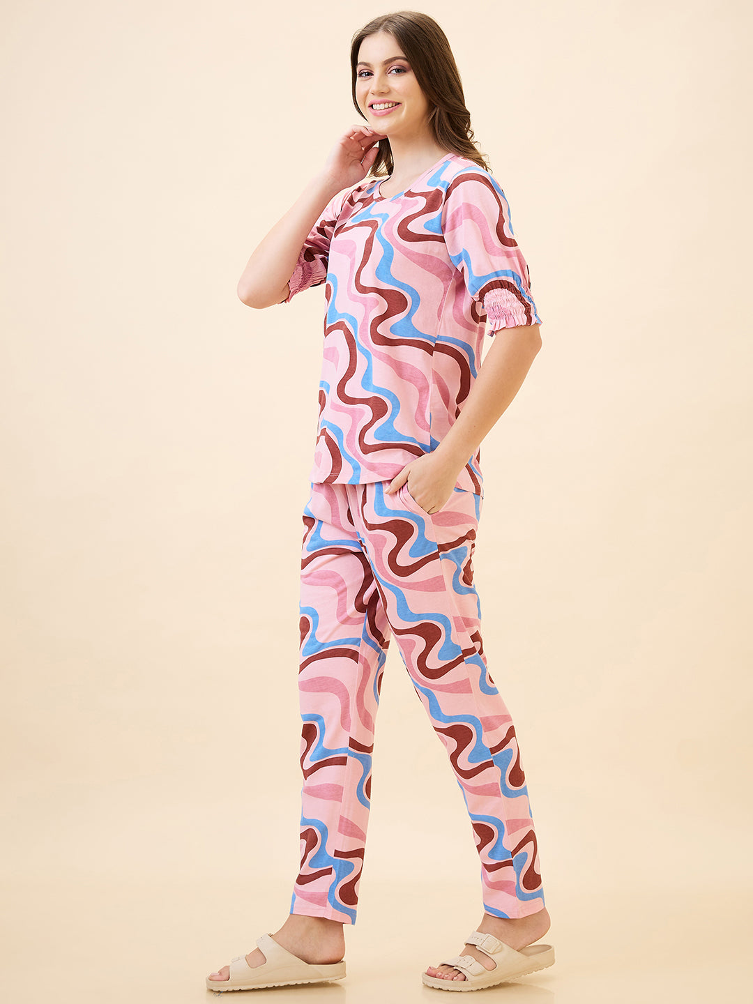 AV2 Women's Cotton Printed Short Sleeve Night Suit Set | Pajama Set | Casual Night Dress for Women | Airport Look Coord Set - Pink 2901A