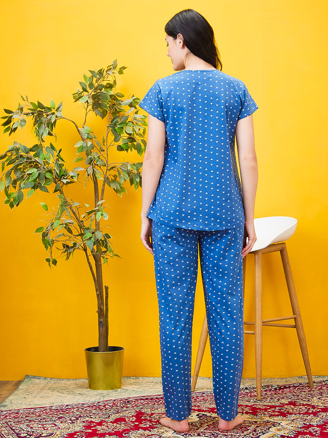 AV2 Women Cotton Printed Maternity & Feeding Top & Pyjama Set - Blue 2993C