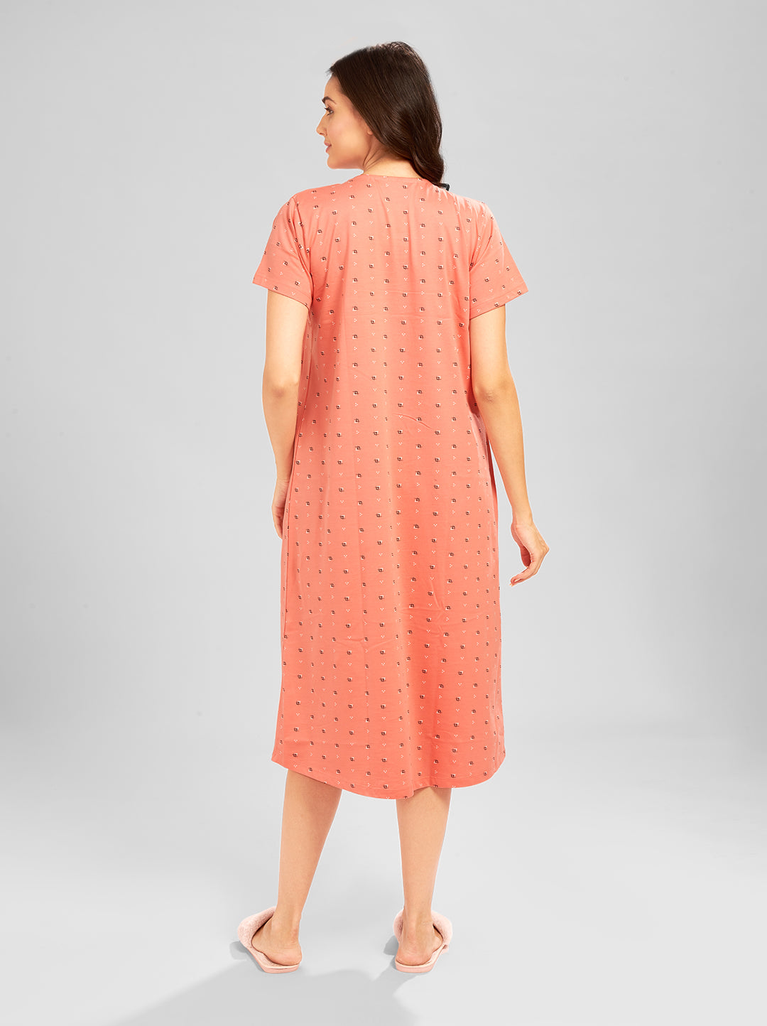 AV2 Women Printed Maternity Feeding Nighty Peach - 3092A