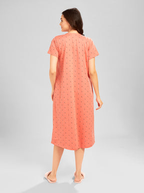 AV2 Women Printed Maternity Feeding Nighty Peach - 3092A