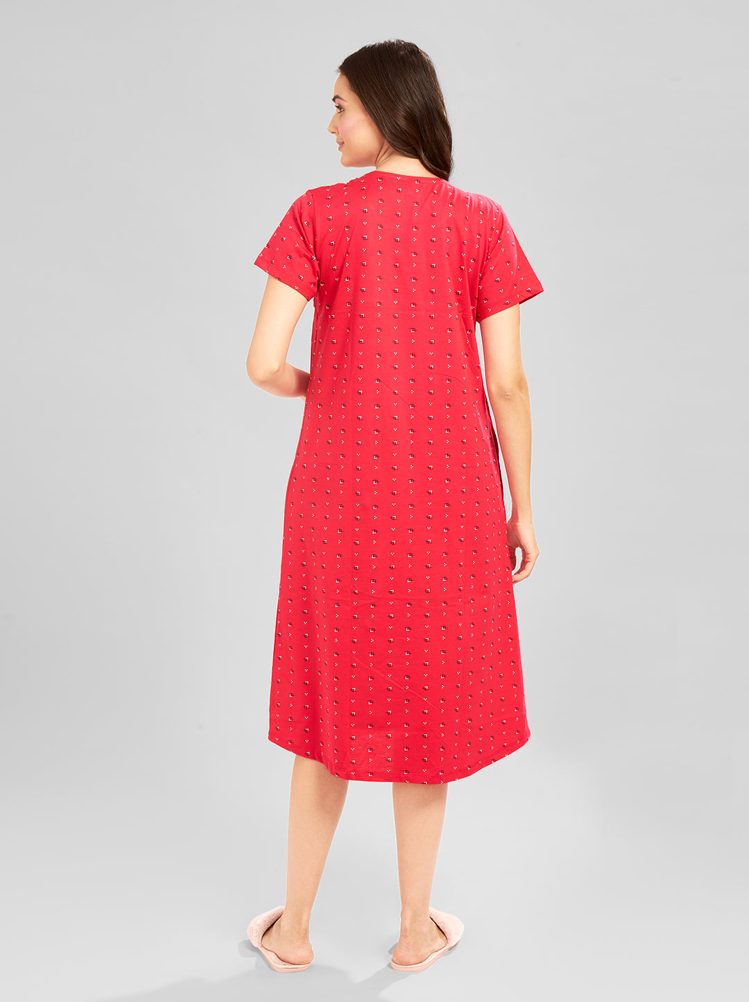 AV2 Women Printed Maternity Feeding Nighty Red - 3092C