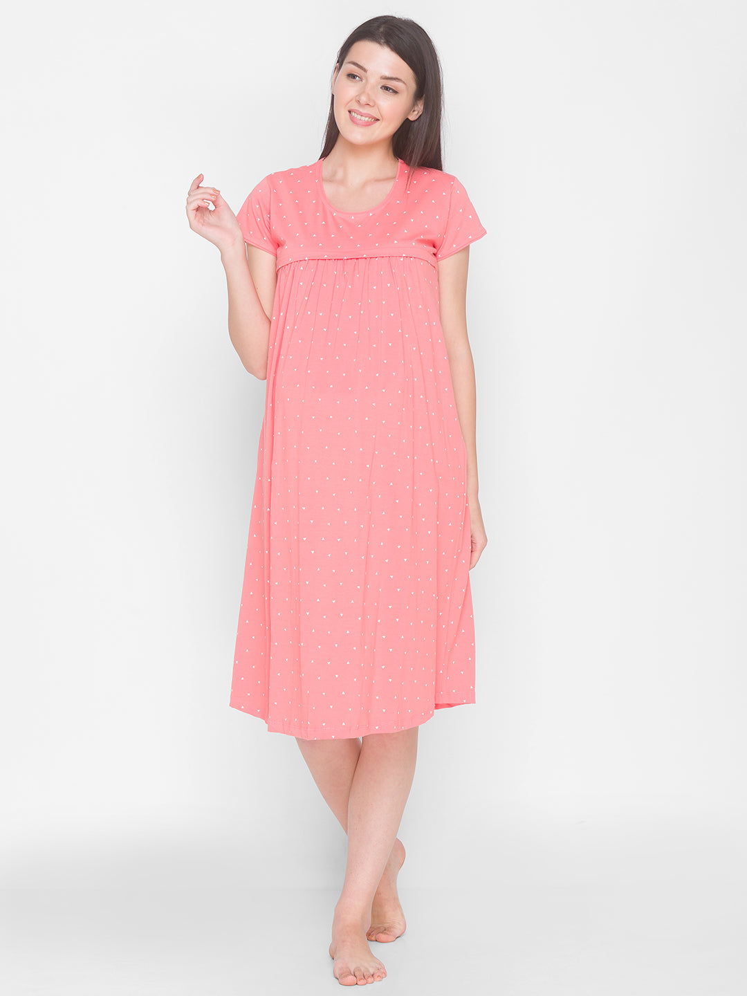 AV2 Women's Cotton Floral Calf Length Maternity Nighty - Pink 3094A