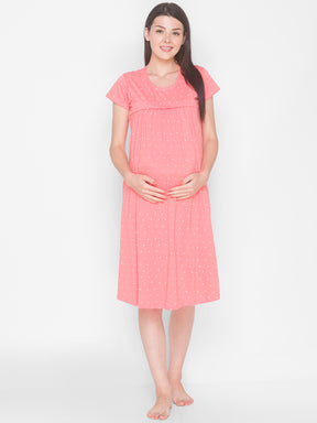 AV2 Women's Cotton Floral Calf Length Maternity Nighty - Pink 3094A