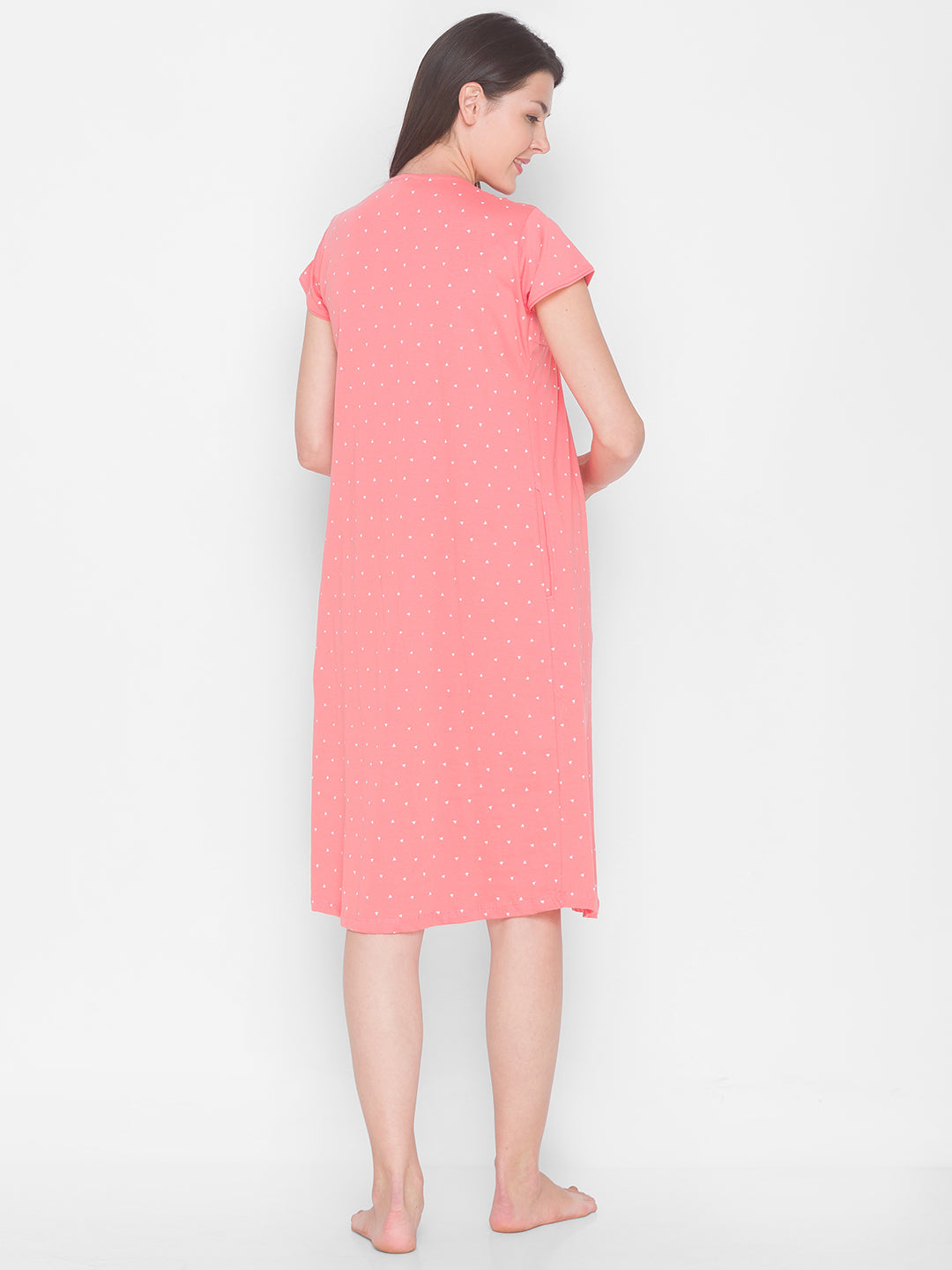 AV2 Women's Cotton Floral Calf Length Maternity Nighty - Pink 3094A