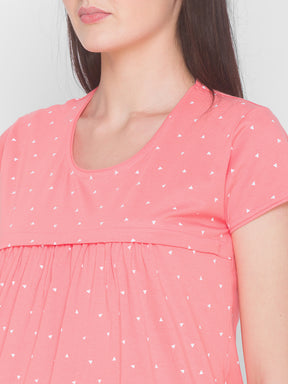 AV2 Women's Cotton Floral Calf Length Maternity Nighty - Pink 3094A