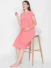 AV2 Women's Cotton Floral Calf Length Maternity Nighty - Pink 3094A