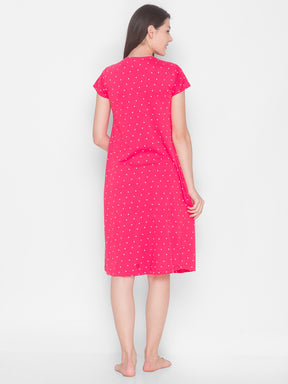 AV2 Women's Cotton Floral Calf Length Maternity Nighty - Red 3094B