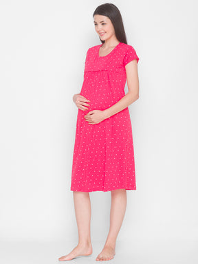 AV2 Women's Cotton Floral Calf Length Maternity Nighty - Red 3094B
