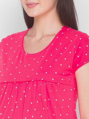 AV2 Women's Cotton Floral Calf Length Maternity Nighty - Red 3094B