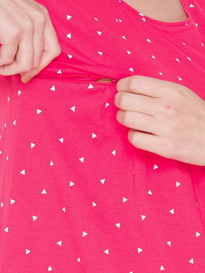 AV2 Women's Cotton Floral Calf Length Maternity Nighty - Red 3094B