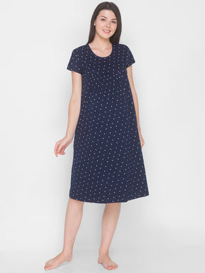 AV2 Women's Cotton Floral Calf Length Maternity Nighty - Navy 3094C