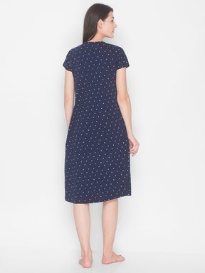 AV2 Women's Cotton Floral Calf Length Maternity Nighty - Navy 3094C