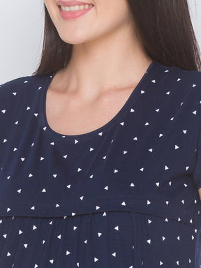 AV2 Women's Cotton Floral Calf Length Maternity Nighty - Navy 3094C