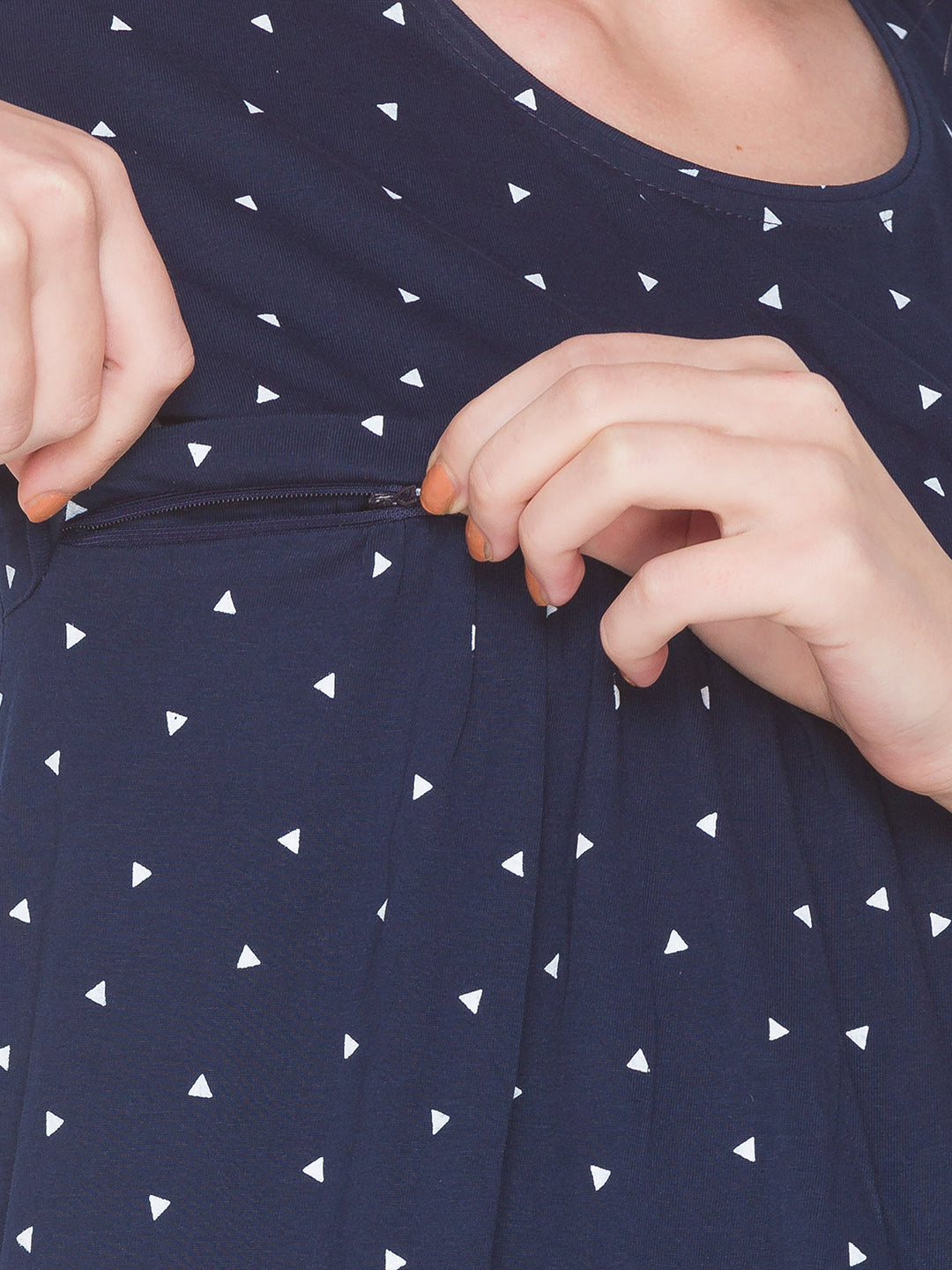 AV2 Women's Cotton Floral Calf Length Maternity Nighty - Navy 3094C