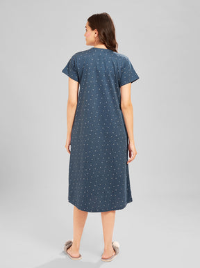 AV2 Women's Cotton Floral Calf Length Maternity Nighty - Blue 3094D