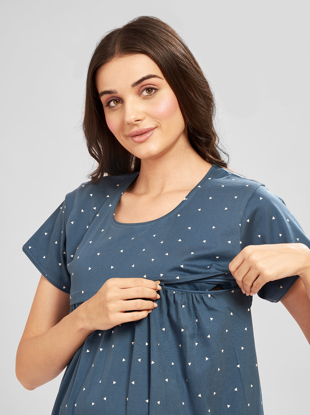 AV2 Women's Cotton Floral Calf Length Maternity Nighty - Blue 3094D