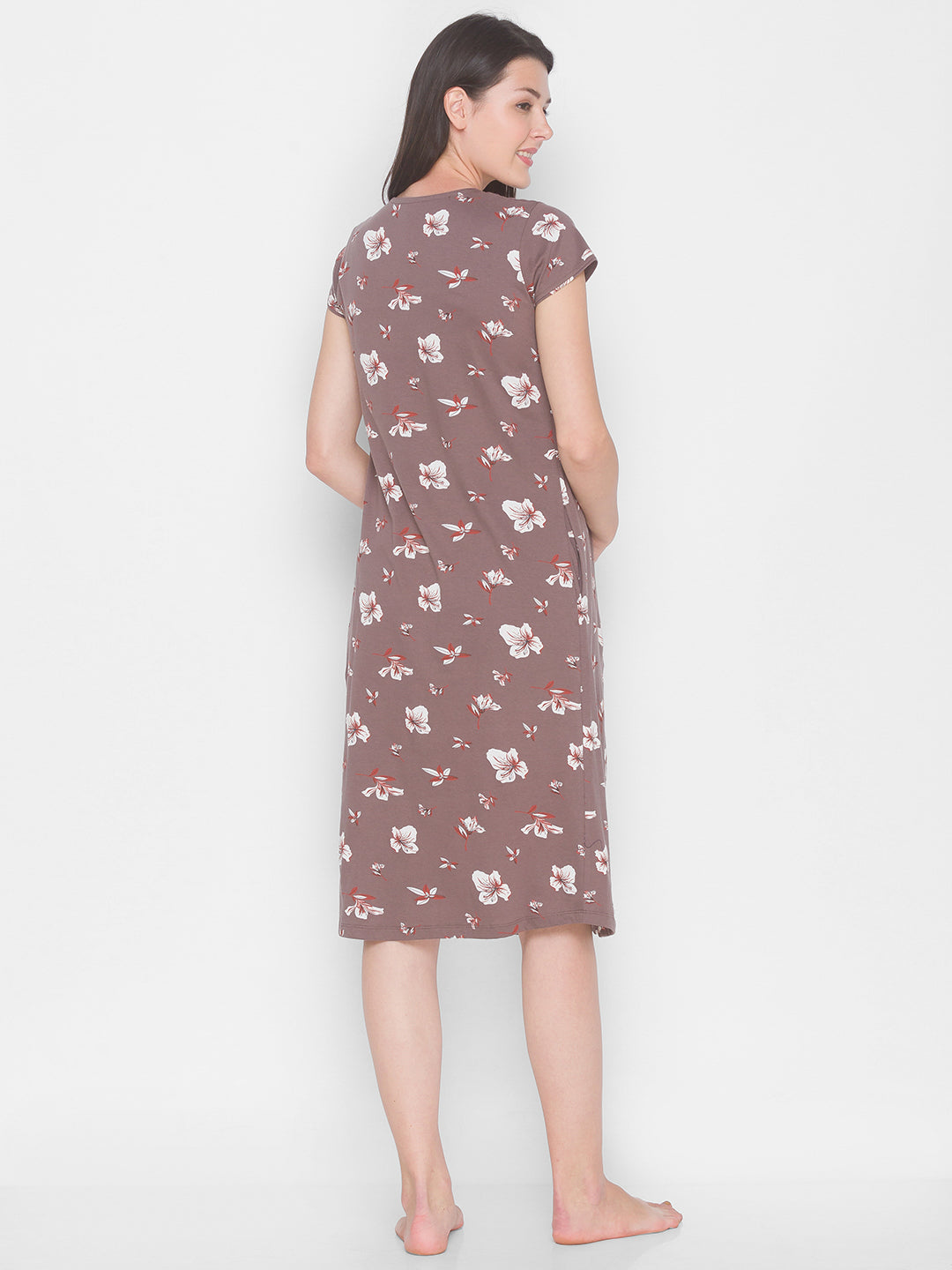 AV2 Women's Cotton Floral Calf Length Maternity Nighty - Grey 3095A