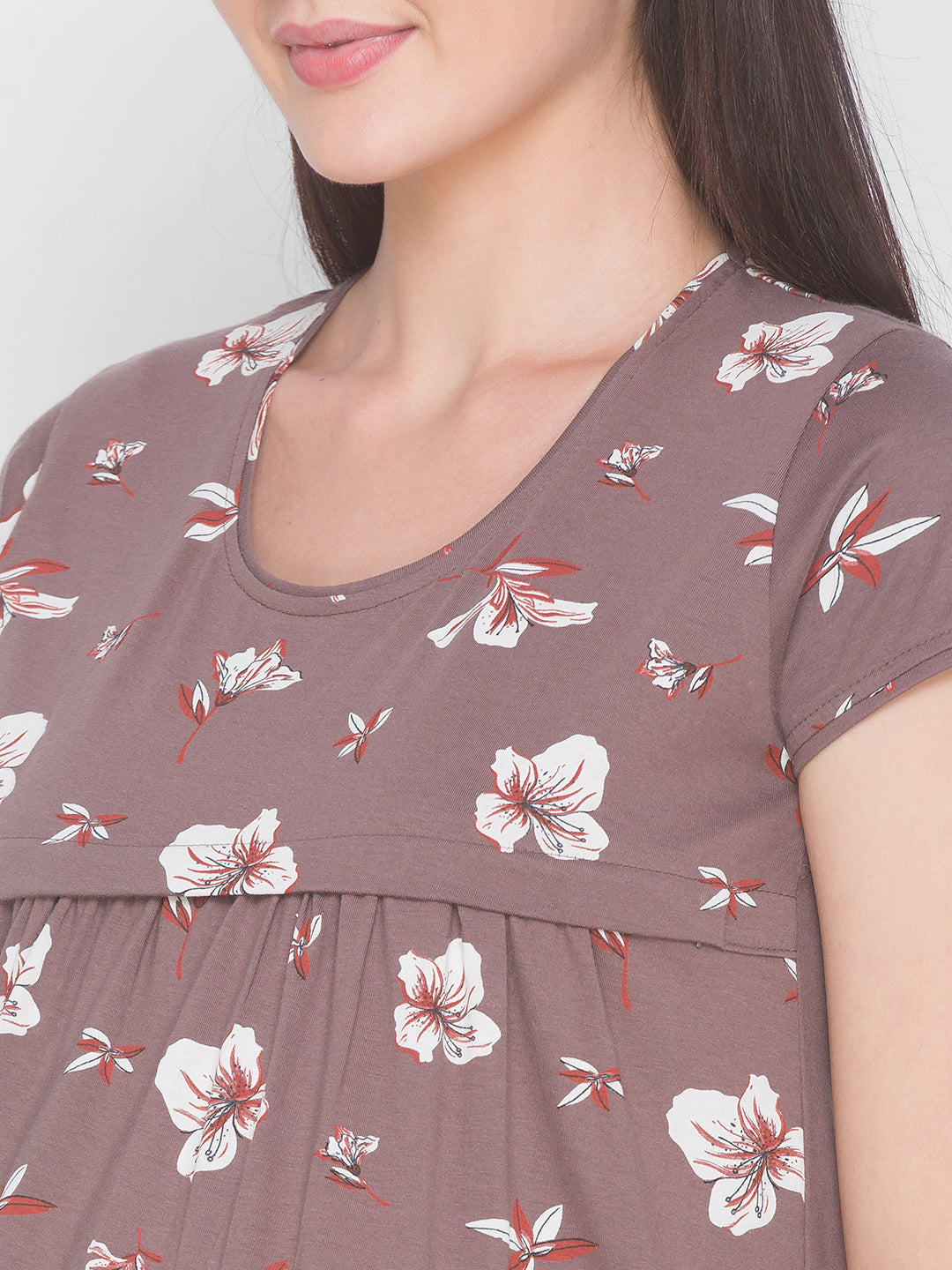 AV2 Women's Cotton Floral Calf Length Maternity Nighty - Grey 3095A