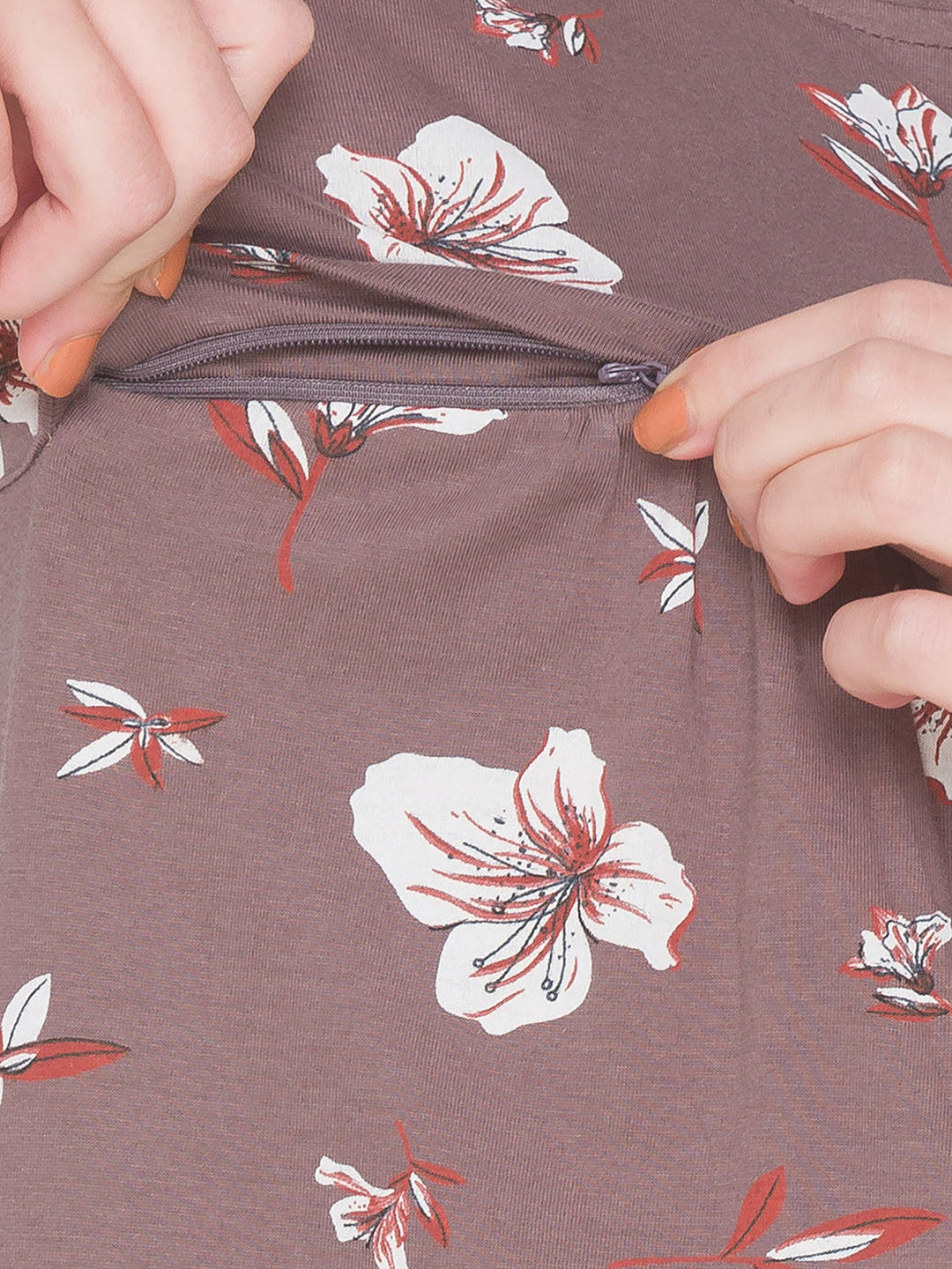 AV2 Women's Cotton Floral Calf Length Maternity Nighty - Grey 3095A