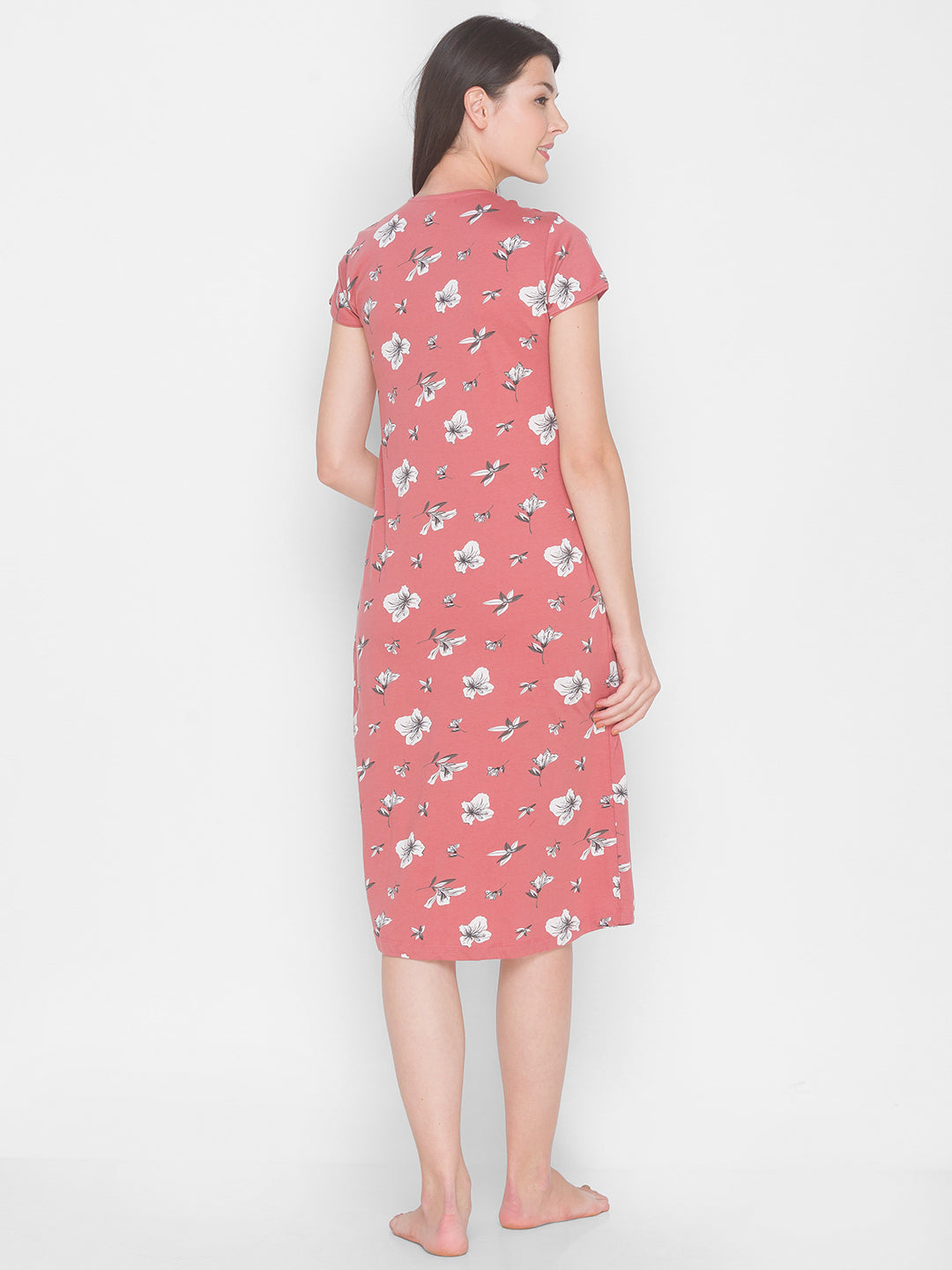 AV2 Women's Cotton Floral Calf Length Maternity Nighty - Brown 3095B