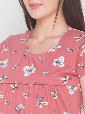 AV2 Women's Cotton Floral Calf Length Maternity Nighty - Brown 3095B