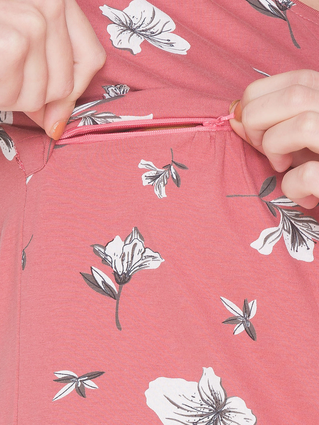 AV2 Women's Cotton Floral Calf Length Maternity Nighty - Brown 3095B