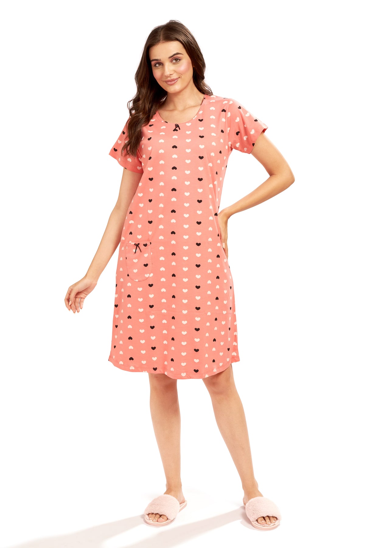 AV2 Women's Cotton Floral Knee Length Nighty Peach - 3097A