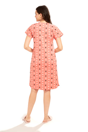 AV2 Women's Cotton Floral Knee Length Nighty Peach - 3097A