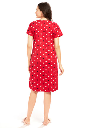 AV2 Women's Cotton Floral Knee Length Nighty Red - 3097B
