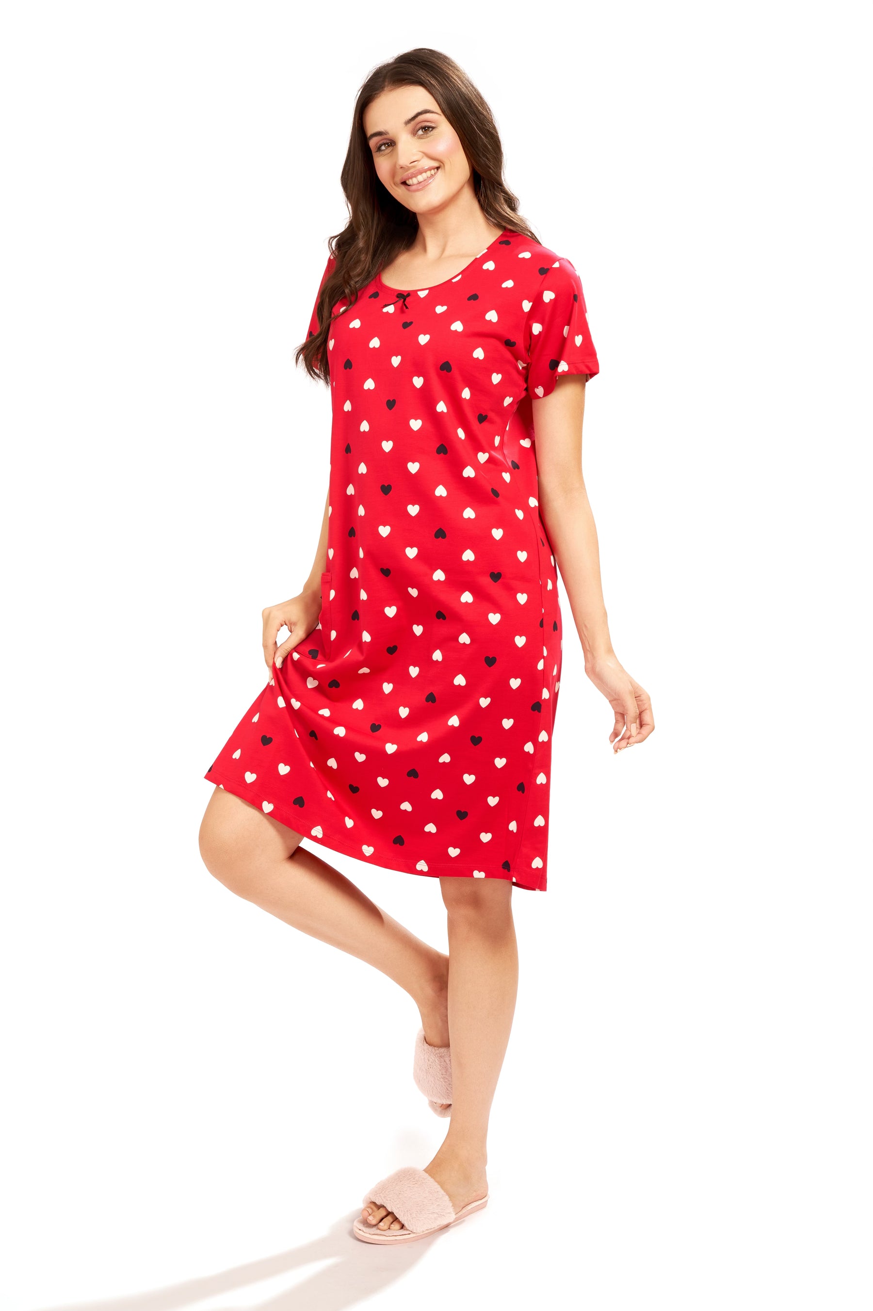 AV2 Women's Cotton Floral Knee Length Nighty Red - 3097B