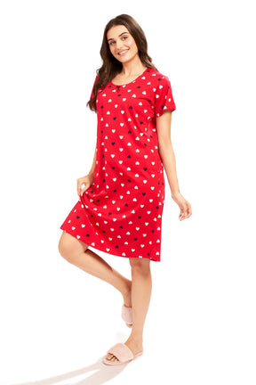 AV2 Women's Cotton Floral Knee Length Nighty Red - 3097B
